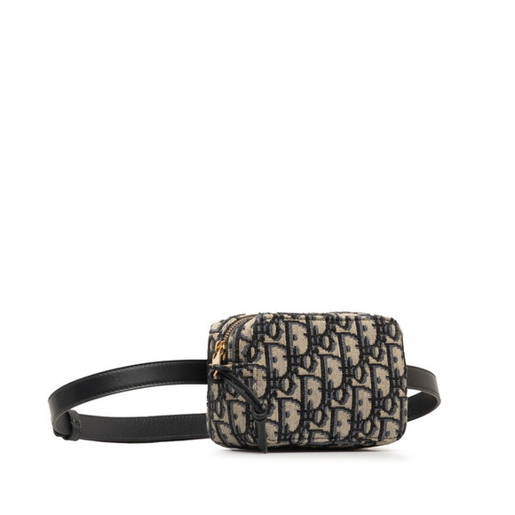 Dior Waist Bag Canvas Leather Pouch Belt Trotter Navy Bag Gray - Picture 1 of 11